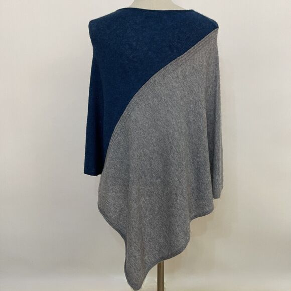 Celeste Poncho Sweater Small Medium Large One Size Teal Blue Gray Wool Cashmere - Picture 3 of 6